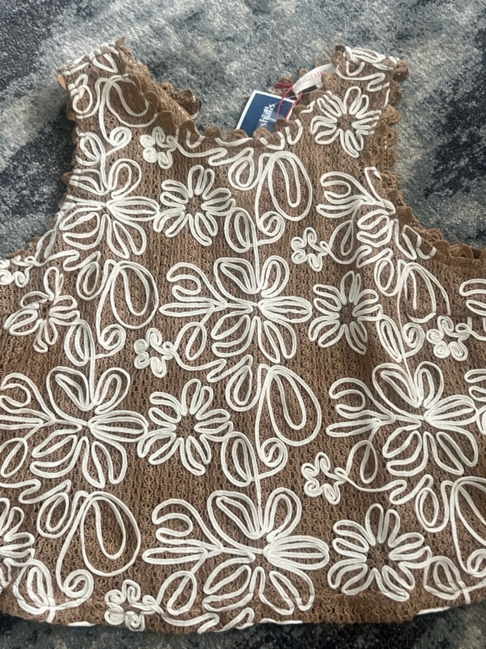 Solitaire Brown and White Crochet Tank with Decorative Trim